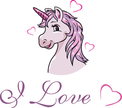 Portrait of a happy pink unicorn