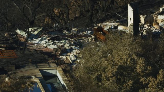 Aerial view of homes destroyed by wildfire California