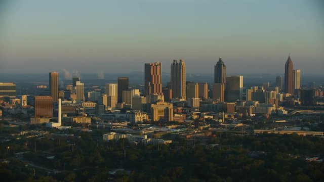 Downtown skyscraper aerial dawn sunrise business district Atlanta