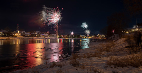 Celebration of New Year's Eve with fireworks in Bonnoysund, Northern Norway