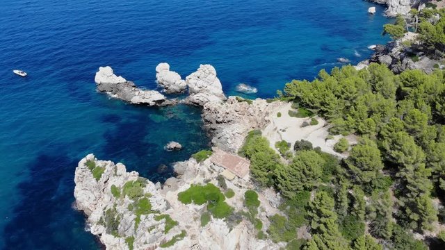 Flight over Cala Deia in Mallorca Tramuntana Mountains