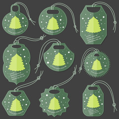 Set of Tags with Flat Christmas Tree