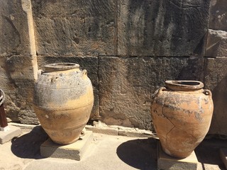 old antique pots in faistos ancient city