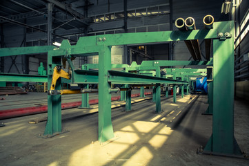 Metal frames for pipe laying at the factory