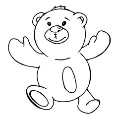 Vector illustration of a bear cub. Toy bear. Hand drawn children's toy bear. Doodle isolated teddy bear.