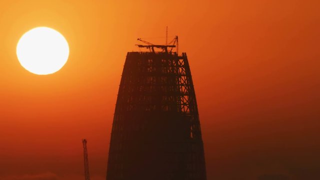 Aerial sunset top view Salesforce Tower San Francisco