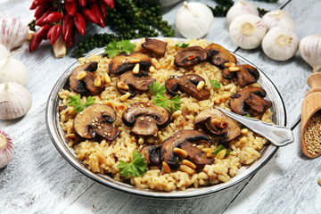risotto with mushrooms, fresh herbs and parmesan cheese