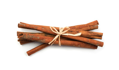 Macro Foto of Dry Cinnamon Sticks Isolated on White