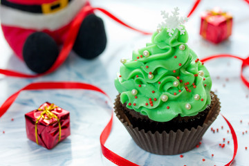 Christmas tree cupcake, homemade chocolate cupcake brownie shaped beautiful Christmas tree