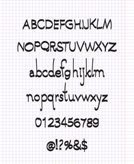 Hand drawn vector font with brush letters and numbers