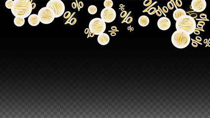 Luxury Vector Gold Percentage Sign Confetti on Transparent. Percent Sale Background. Business, Economics Print. Discount Illustration. Promotion Poster. Black Friday Banner. Special offer Template.