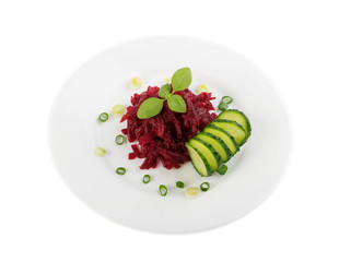 Grated Pickled Beet Root or Beetroot Salad on White Plate