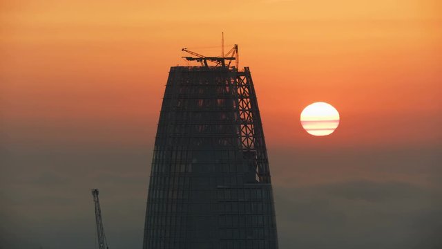Aerial top view Salesforce Tower construction San Francisco