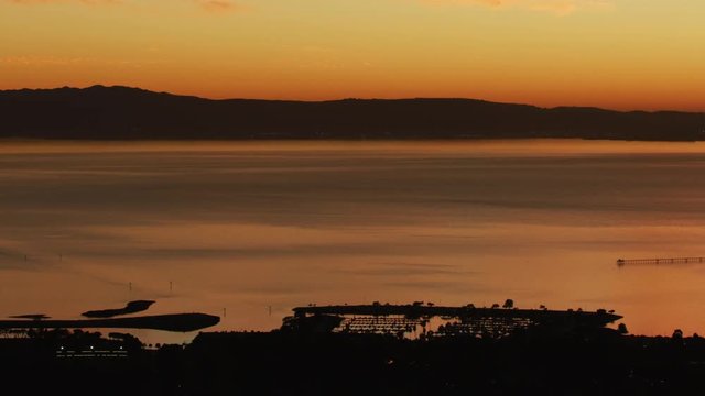Aerial sunset view San Francisco San Leandro marina