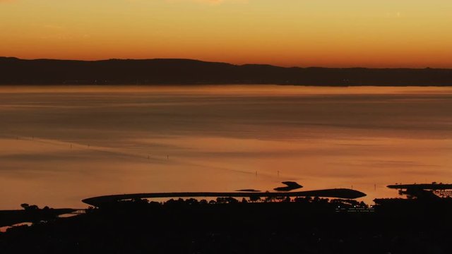 Aerial sunset view San Francisco San Leandro marina