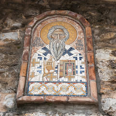 Mosaic of St. Peter Cetinjski on a wall, Budva, Montenegro