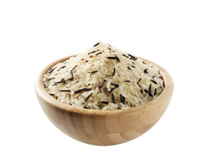 Raw Dry Black Wild Rice and Parboiled White Rice Isolated