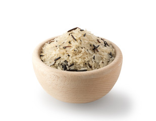Fototapeta na wymiar Raw Dry Black Wild Rice and Parboiled White Rice Isolated