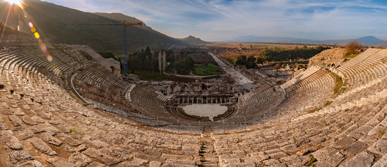 Panoramic view of the ancient city from the top of the Ephesus Theater. The ancient city is listed...
