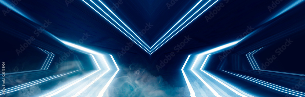Fototapete background of an empty room at night with smoke and neon light. dark abstract background. background
