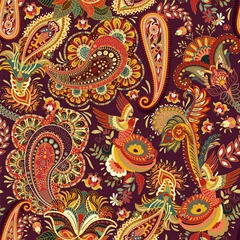 Badkamer foto achterwand Vector naadloos patroon. Indiaas bloemenornament. Kleurrijk decoratief behang. Paisley en planten. Vectorillustratie voor web, textiel, stof, omslag, print, uitnodiging © sunny_lion