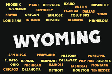 WYOMING-01.jpg Words and Tags Cloud. USA Cities and states