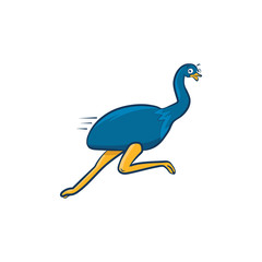 Blue running emu cartoon vector. Cheerful emu bird running on white background.