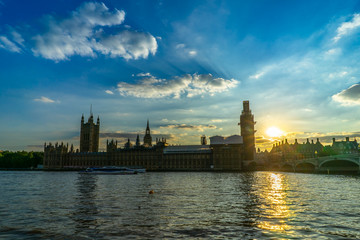 Fototapeta na wymiar Big Ben, Houses of Parliament and Westminster bridge in London, UK.