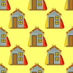 Seamless pattern of house in vector. Cute cartoon design. Perfect for card, calendar design