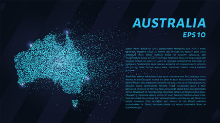 Fototapeta na wymiar Map of Australia from the blue glowing dots.