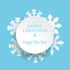 Merry Christmas and Happy New Year blue card snowflake decoration winter background