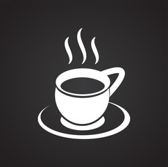 Cup with hot tea on black background icon