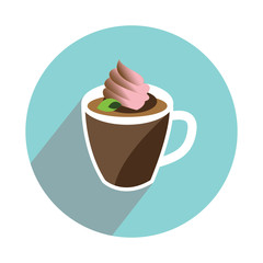 Cup with hot drink on white background icon flat