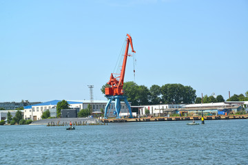  View of port of the city Svetlyj in summer day. Kaliningrad region