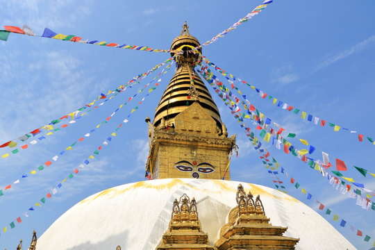 Swayambhunath Stupa, also called "Monkey temple" in Kathmandu in Nepal