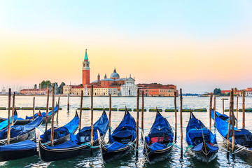 Venetian gondolas in front of San Giorgio Maggiore Island