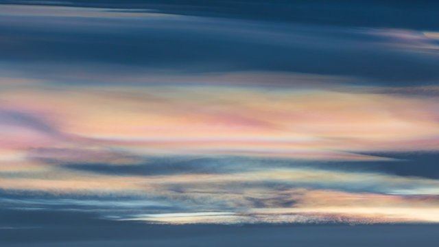Nacreous (mother of pearl) or polar stratospheric clouds, Northern Iceland 