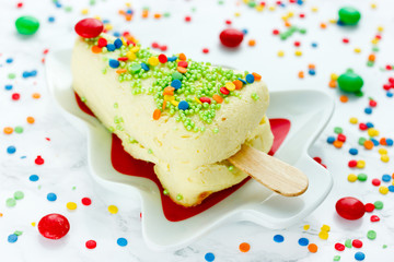 Cheesecake christmas trees, funny idea for kids meal on christmas and new year holidays