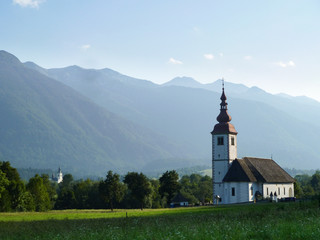 Fototapeta na wymiar Slovenian meadow with churches