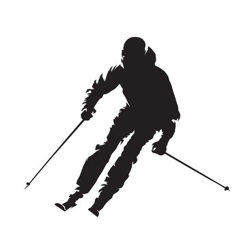 Downhill skier, isolated vector silhouette. Skiing, winter activity