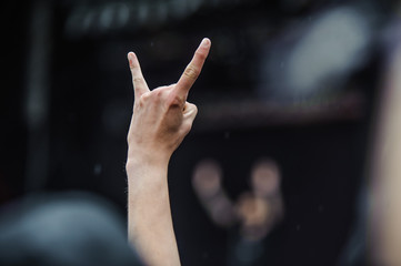 Hand raised showing a heavy metal rock sign, devil horns