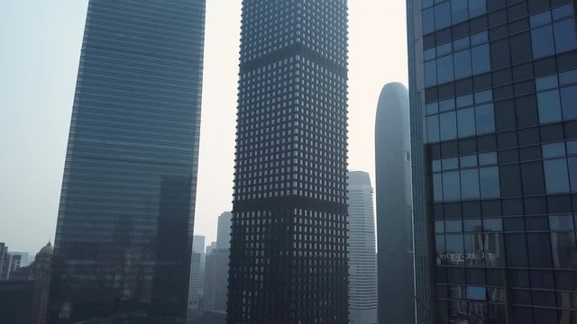Guangzhou, China. Aerial shot of Central buildings district (CBD) with office buildings on a sunny day in the afternoon