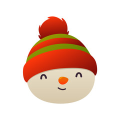 Cheerful cute snowman head on white background isolated christmas character