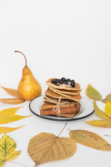 banana pancakes autumn leaves and fruits