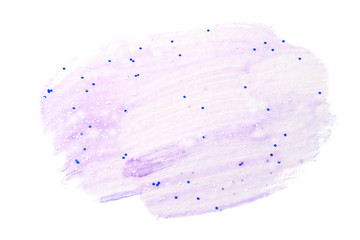 Stain on paper paint with sparkles. light purple blue spot for design. isolated on white background