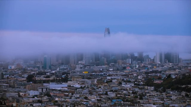 San Francisco Downtown Skyline Timelapse Rolling Fog Dusk