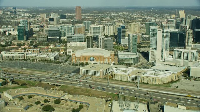 Aerial of American Airlines Center arena building Dallas