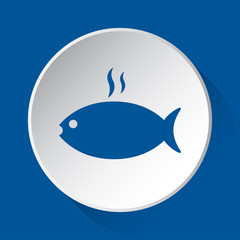 grilling fish with smoke - blue icon, white button
