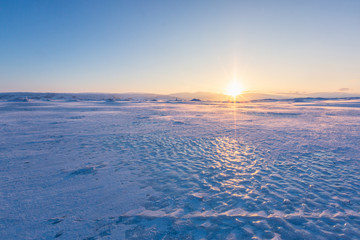 Beautiful winter landscape on the fjord