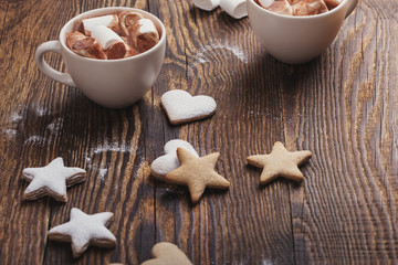 Christmas cookies and  hot chocolate with marshmallows